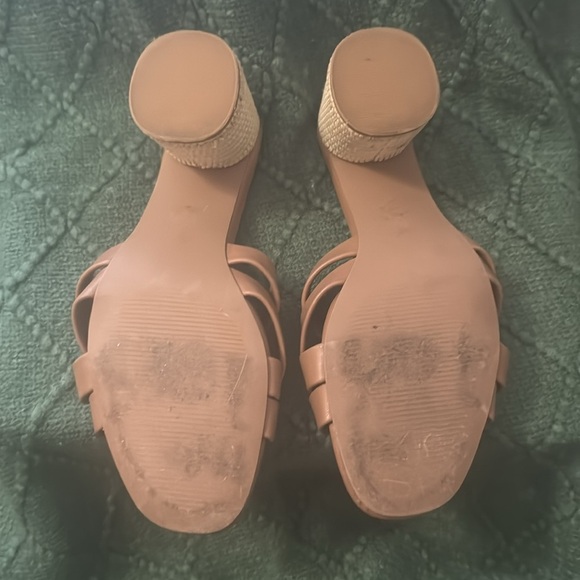 Multi Crisscross Straps Natural Raffia Oval Block Heel Slip On Sandals Size 8 - Picture 5 of 11